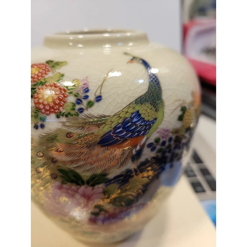 Vintage‎ Crackle Vase Set -2 with Peacock & Floral Design